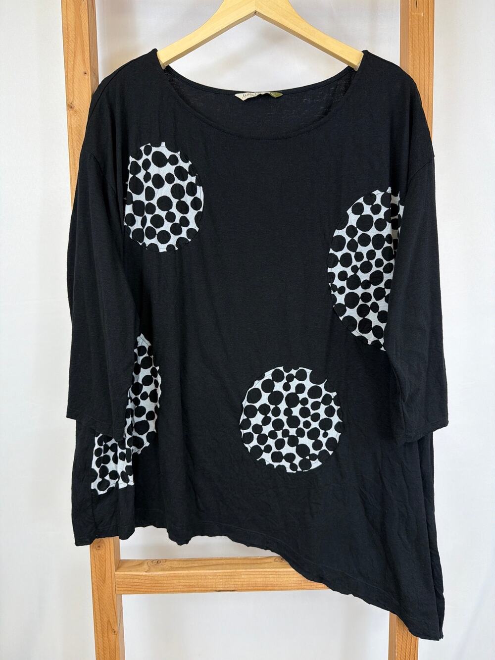 Chalet USA  Black And White Polka Dot Asymmetric Hem Tunic Top Size XL